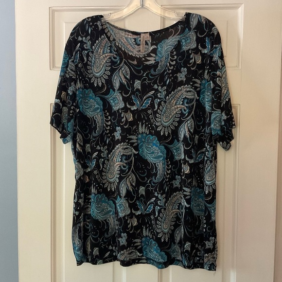 Susan Lawrence Black Paisley Blouse Top Short Sleeve Plus Size 3X - Picture 1 of 7